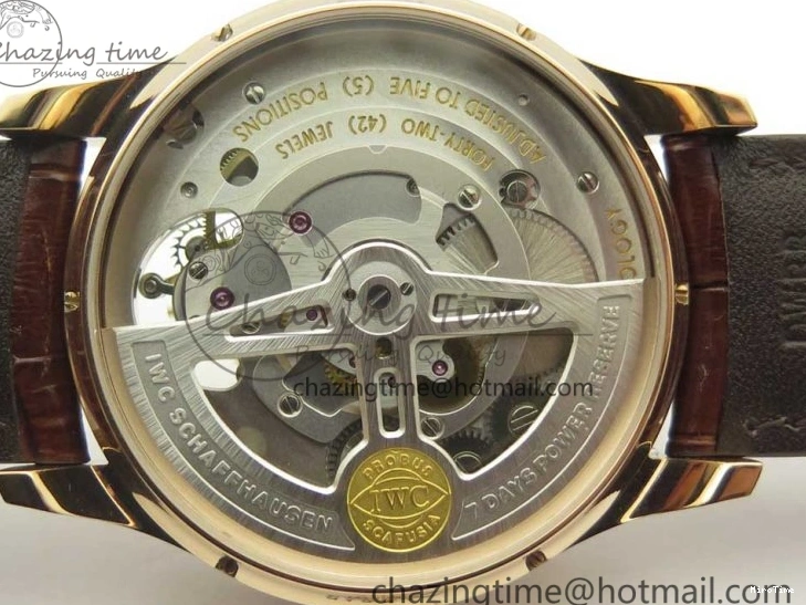 MIROTIME 1222 Portuguese Tourbillon IW504602 RG ZF Best Edition White Dial on Brown Leather Strap Stretchable 7178